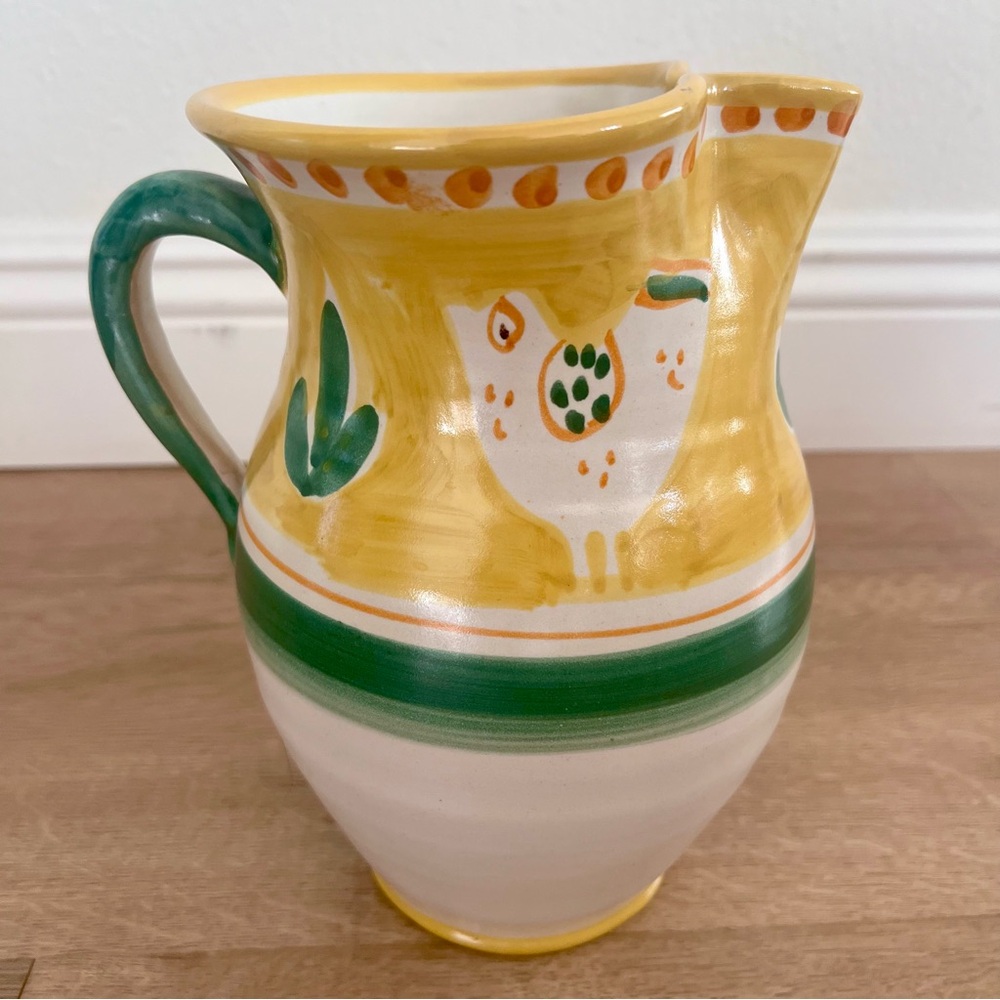 Vintage Vietri Yellow‎ Bird Pottery Jug Pitcher 8.5" x 5.75” Italy By Solimene